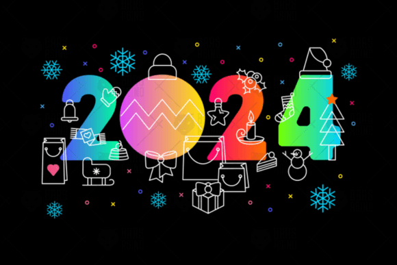 Download Neon Happy 2024 Year Banner - Premium Resources
