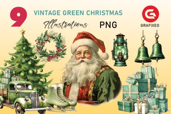 Download Vintage Green Christmas Illustrations - Christmas illustrations Collection